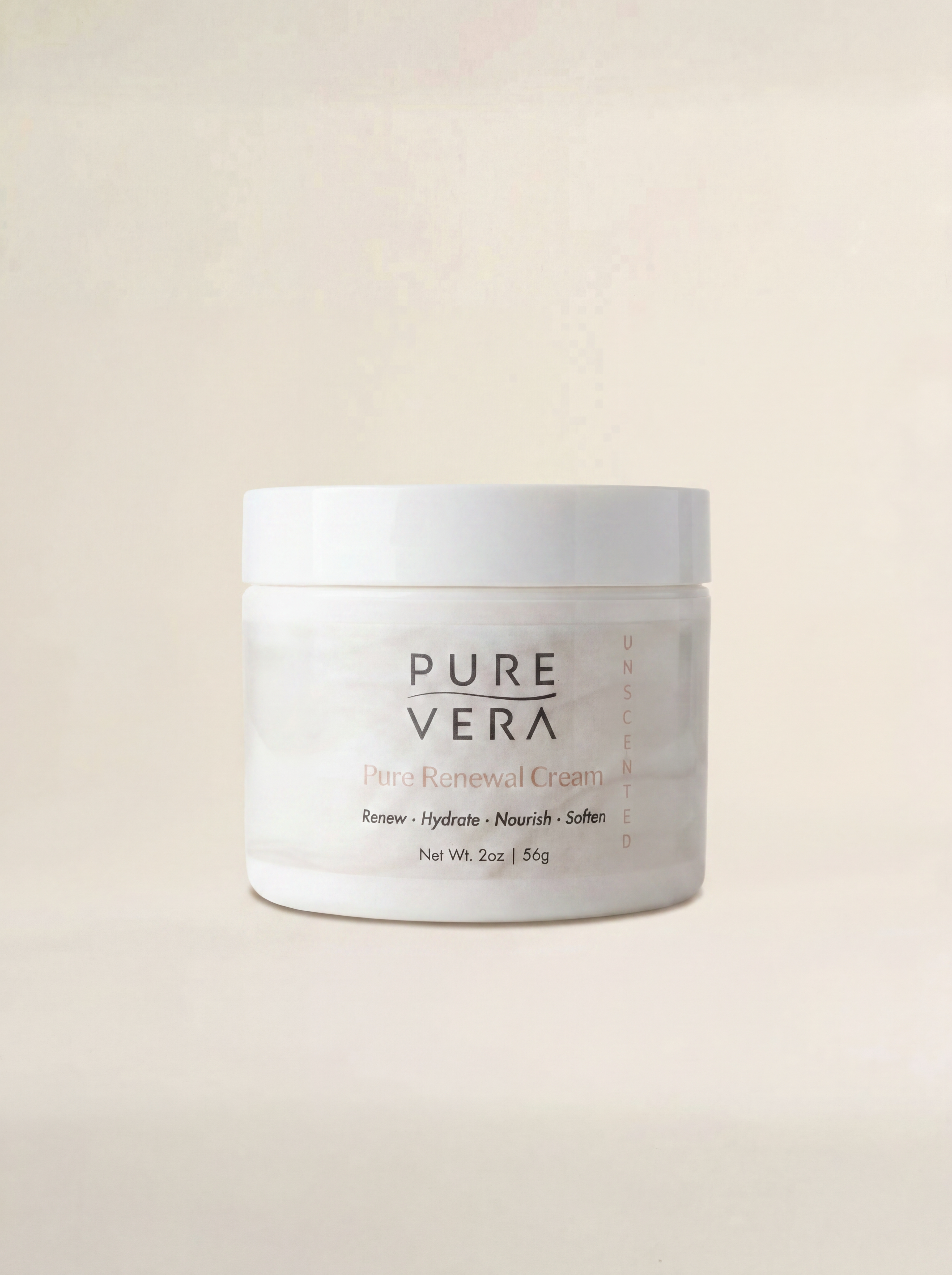Jar of Pure Vera cream on a beige background